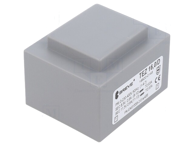 Transformator: ingegoten; 16VA; 230VAC,400VAC; 8,5V; 11,5V; PCB