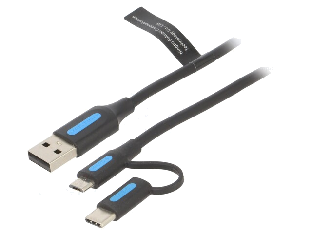 Kabel; USB 2.0; USB-A-stekker,USB B-microstekker,USB-C-stekker