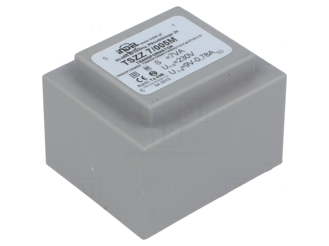 Transformator: ingegoten; 7VA; 230VAC; 9V; 770mA; PCB; IP00; A: 45mm