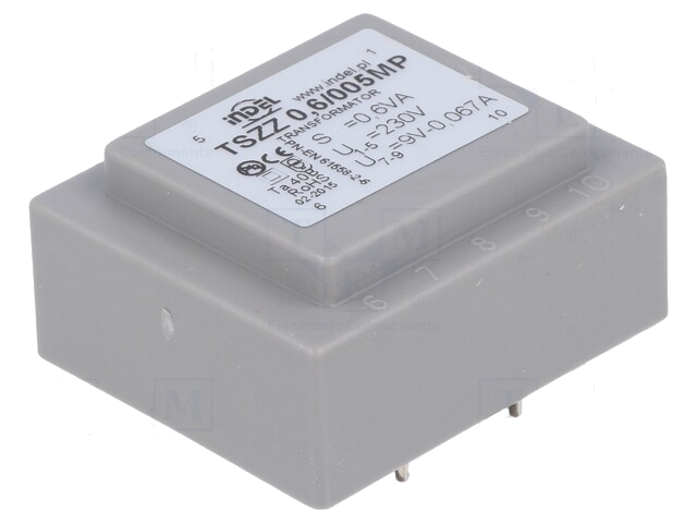 Transformator: ingegoten; 0,6VA; 230VAC; 9V; 66mA; PCB; IP00