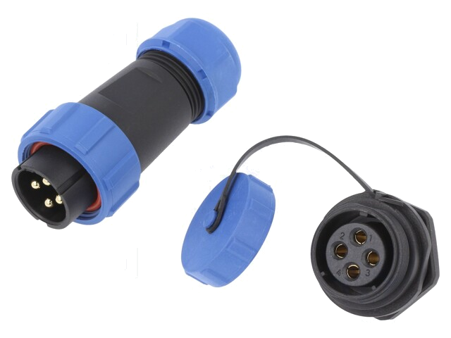 Connector: rond; mannelijk + vrouwelijk; PIN: 4; 3A; IP67; 500V
