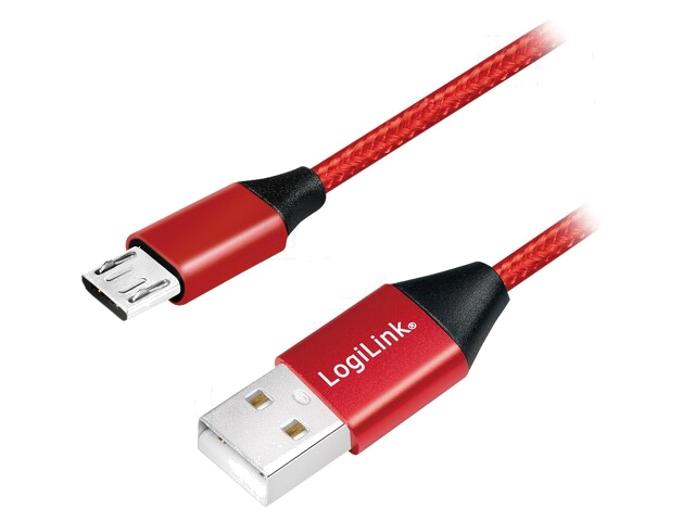 Kabel; USB 2.0; USB-A-stekker,USB B-microstekker; 0,3m; rood; PVC