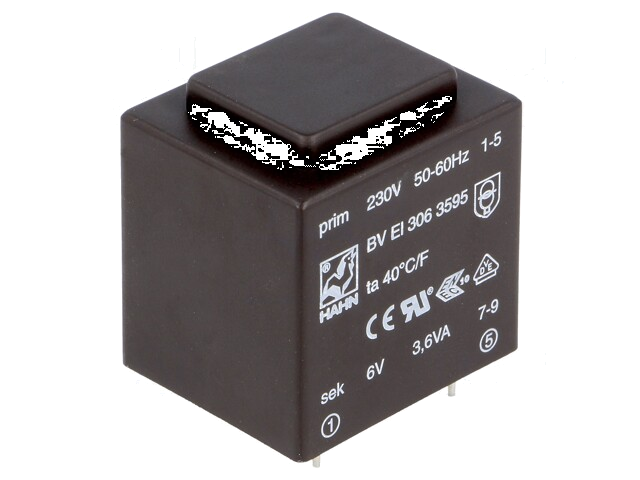 Transformator: ingegoten; 3,6VA; 230VAC; 6V; 600mA; PCB; BVEI