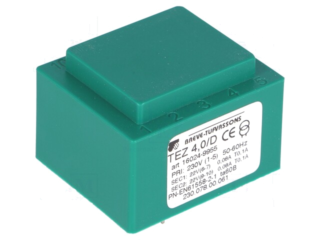 Transformator: ingegoten; 4VA; 230VAC; 22V; 22V; PCB; IP00; A: 35mm