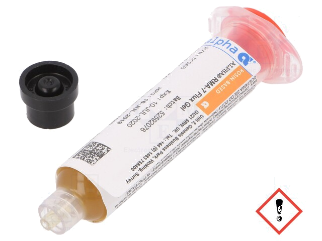 Flux: vioolhars; halogeenvrije,RMA,ROL0; gel; spuit; 10ml; amber