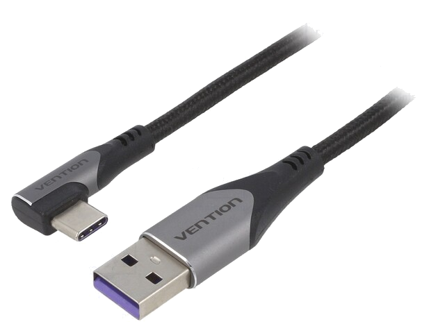 Kabel; USB 2.0; USB-A-stekker,Haakse USB C-stekker; 0,5m; zwart