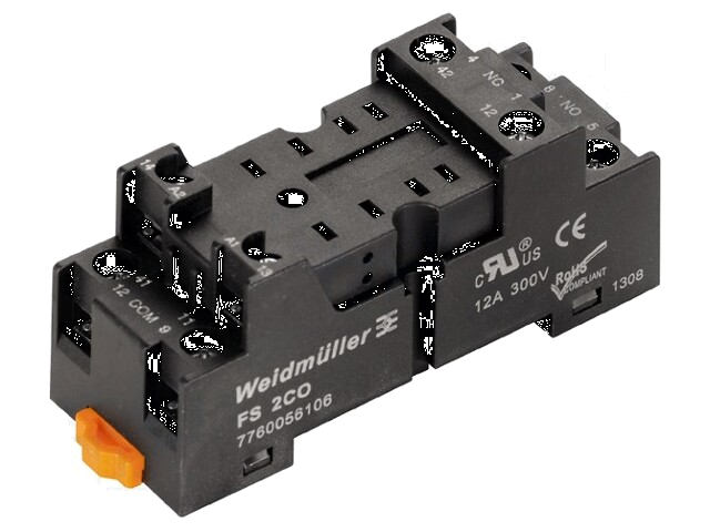 Socket; PIN: 8; 12A; 300VAC; H: 30mm; W: 25mm; op DIN-rail; -40÷85°C