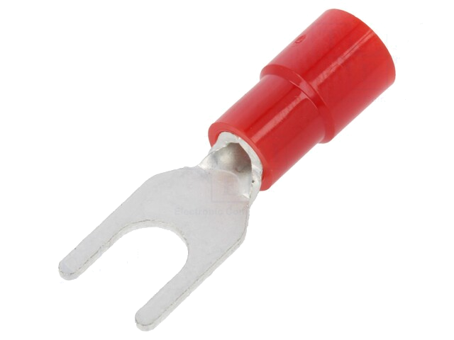 Uiteinde: vork; M4; Ø: 4,3mm; 0,3÷1,65mm2; klemmen; voor draad; rood