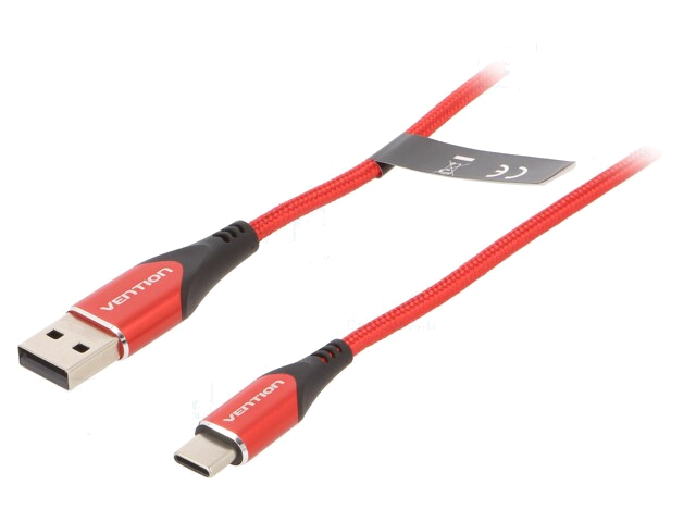 Kabel; USB 2.0; USB-A-stekker,USB-C-stekker; vernikkeld; 1m; rood