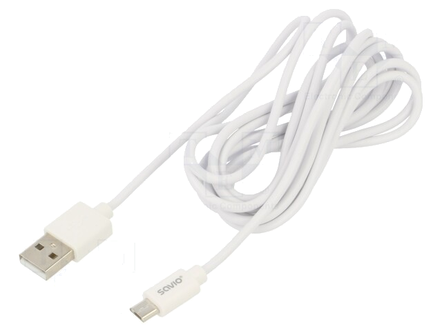 Kabel; USB 2.0; USB-A-stekker,USB B-microstekker; 2m; wit; 2,1A