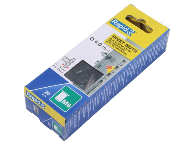 Blindklinkmoer; M6; staal; 0,5÷3mm; Kop: plat; 20st; Set: boor