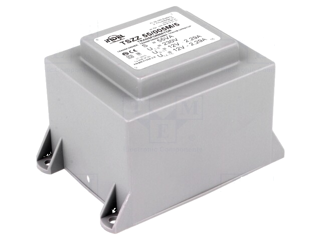 Transformator: ingegoten; 55VA; 230VAC; 12V; 12V; 2,29A; 2,29A; PCB