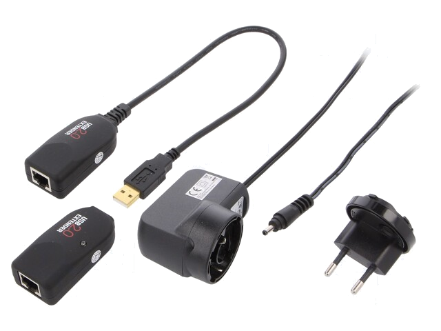 USB-extender; USB 2.0; zwart; Cat: 5e,6; 50m