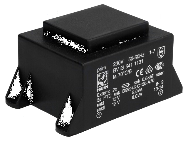 Transformator: ingegoten; 16VA; 230VAC; 12V; 12V; 667mA; 667mA; PCB
