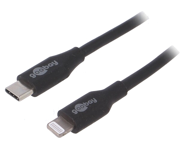 Kabel; USB 2.0; Apple Lightning-stekker,USB-C-stekker; 2m; zwart