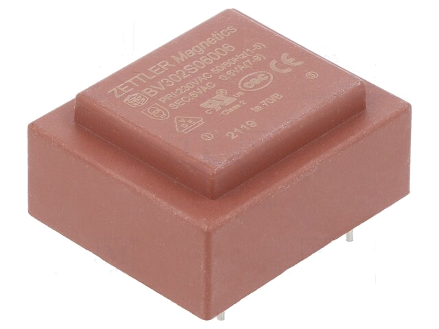 Transformator: ingegoten; 0,6VA; 230VAC; 6V; 100mA; PCB