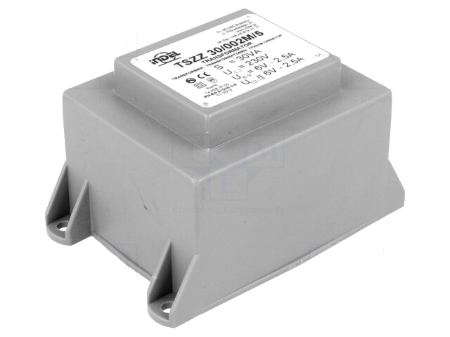 Transformator: ingegoten; 30VA; 230VAC; 6V; 6V; 2,5A; 2,5A; PCB; IP00