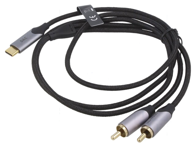 Kabel; RCA-stekker x2,USB-C-stekker; verguld; 1m; zwart; Ader: Cu