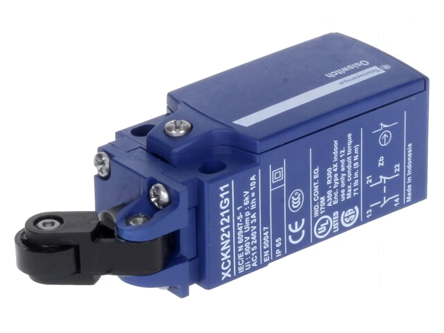 Eindschakelaar; hefboom R 20,2mm, kunststof rol Ø14mm; NO + NC