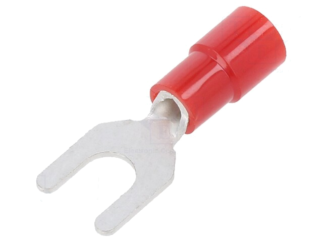 Uiteinde: vork; M4; Ø: 4,3mm; 0,3÷1,65mm2; klemmen; voor draad; rood