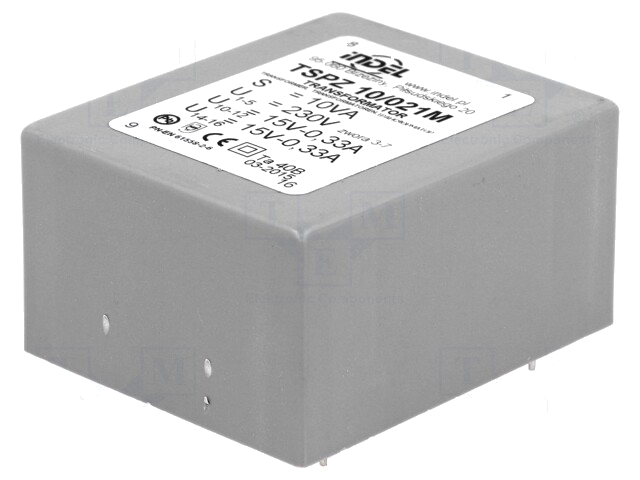 Transformator: ingegoten; 10VA; 230VAC; 15V; 15V; 330mA; 330mA; PCB