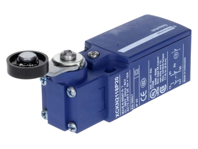 Eindschakelaar; hefboom R 35,5mm, kunststof rol Ø19mm; NO + NC