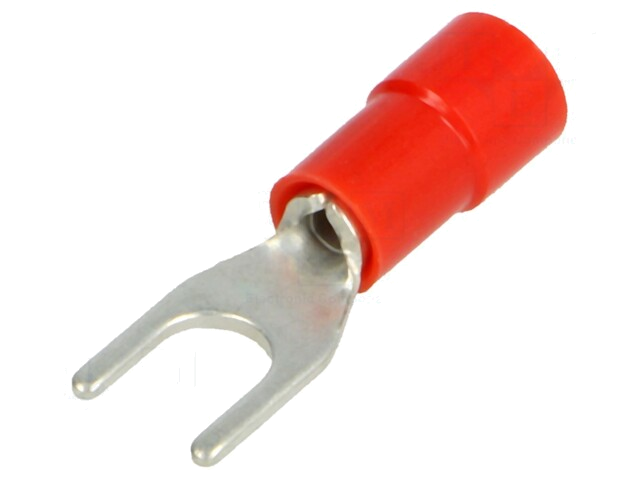 Uiteinde: vork; M4; Ø: 4,2mm; 0,25÷1,5mm2; klemmen; voor draad; rood