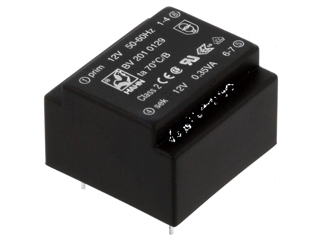 Transformator: ingegoten; 0,35VA; 12VAC; 12V; 29mA; PCB; BV
