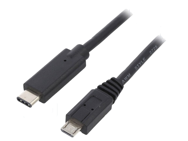 Kabel; USB 2.0; USB B-microstekker,USB-C-stekker; 1,2m; zwart