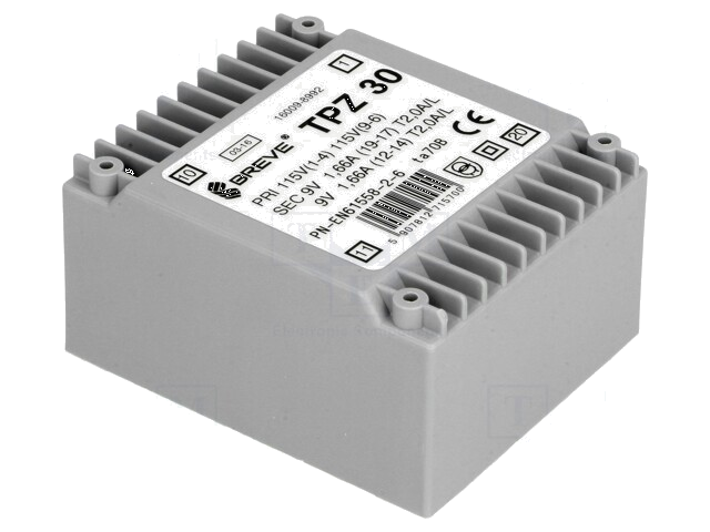 Transformator: netwerk; 30VA; 115VAC,230VAC; 9V; 9V; PCB; IP00