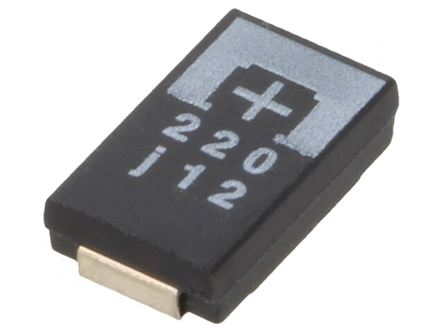 Condensator: tantaal-polymeer; 220uF; 6,3VDC; TPE; SMD; ±20%; 2000h