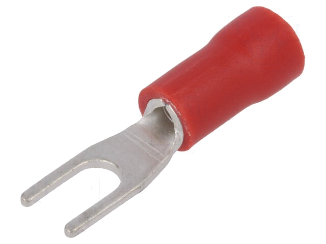 Uiteinde: vork; M3; Ø: 3,2mm; 0,5÷1mm2; klemmen; voor draad; rood