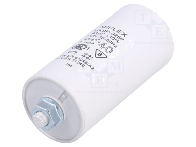 Condensator: voor ontladingslampen; 40uF; 250VAC; ±10%; Ø45x95mm