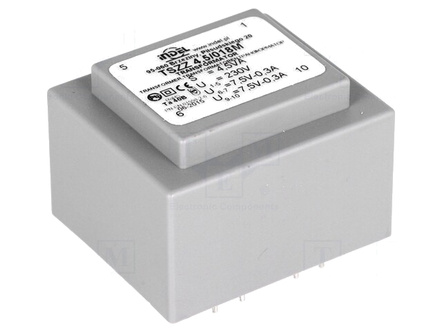 Transformator: ingegoten; 4,5VA; 230VAC; 7,5V; 7,5V; 300mA; 300mA