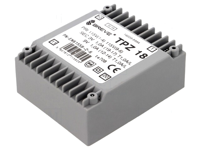 Transformator: netwerk; 18VA; 115VAC,230VAC; 9V; 9V; PCB; IP00