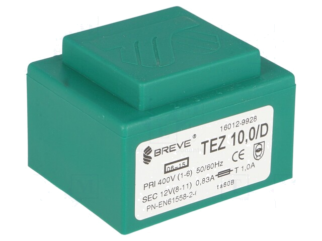 Transformator: ingegoten; 10VA; 400VAC; 12V; 833,3mA; PCB; IP00
