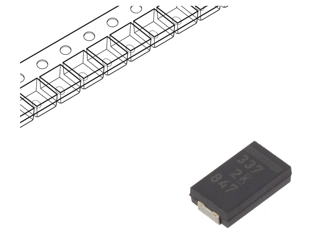 Condensator: polymeer; low ESR; 330uF; 2VDC; V; 2917; ESR: 6mΩ; SMD