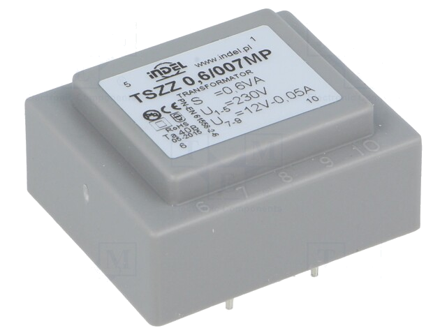 Transformator: ingegoten; 0,6VA; 230VAC; 12V; 50mA; PCB; IP00