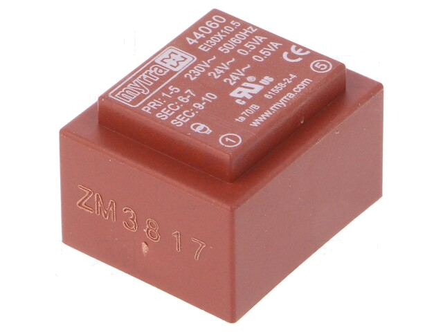 Transformator: ingegoten; 1VA; 230VAC; 24V; 24V; 21mA; 21mA; PCB