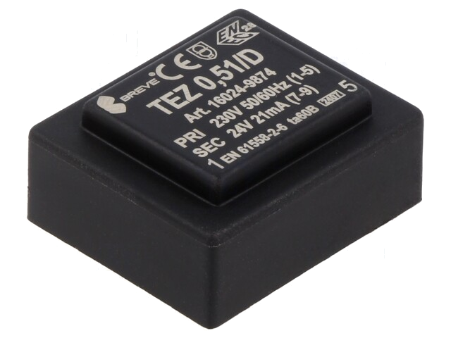 Transformator: ingegoten; 0,5VA; 230VAC; 24V; PCB; IP00; A: 28mm