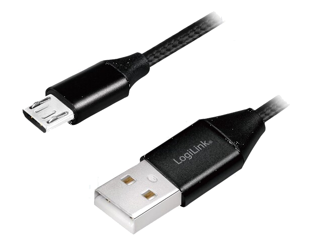 Kabel; USB 2.0; USB-A-stekker,USB B-microstekker; 1m; zwart; PVC