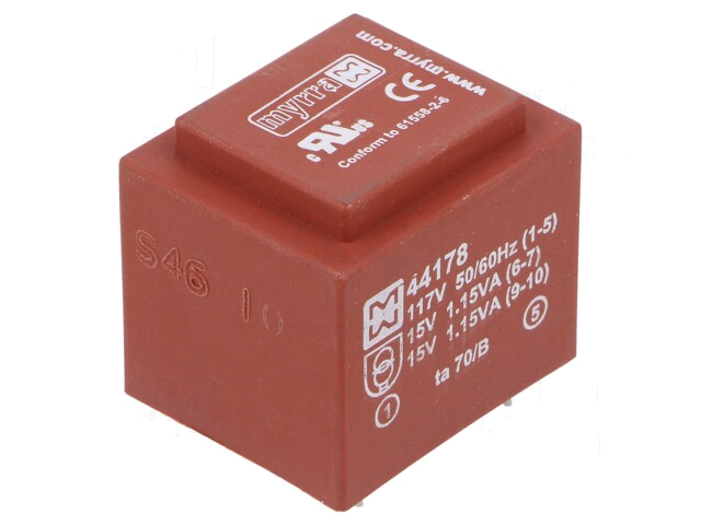 Transformator: ingegoten; 2,3VA; 117VAC; 15V; 15V; 77mA; 77mA; PCB