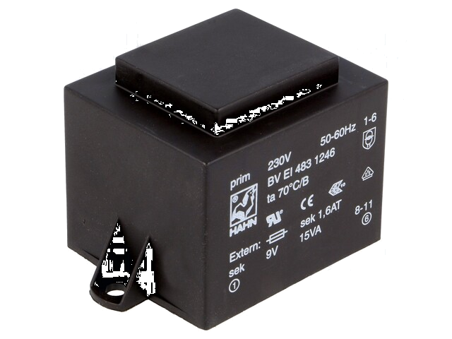 Transformator: ingegoten; 15VA; 230VAC; 9V; 1667mA; PCB; BVEI