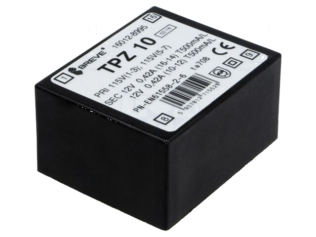 Transformator: netwerk; 10VA; 115VAC,230VAC; 12V; 12V; PCB; IP00