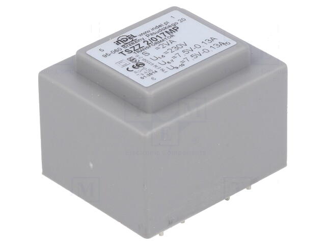 Transformator: ingegoten; 2VA; 230VAC; 7,5V; 7,5V; 130mA; 130mA; PCB