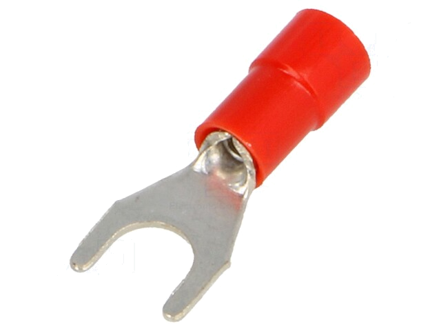 Uiteinde: vork; M5; Ø: 5,2mm; 0,25÷1,5mm2; klemmen; voor draad; rood