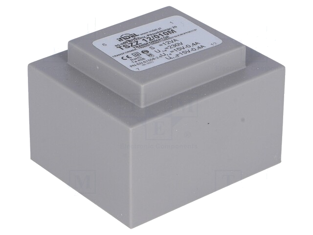 Transformator: ingegoten; 12VA; 230VAC; 15V; 15V; 400mA; 400mA; PCB