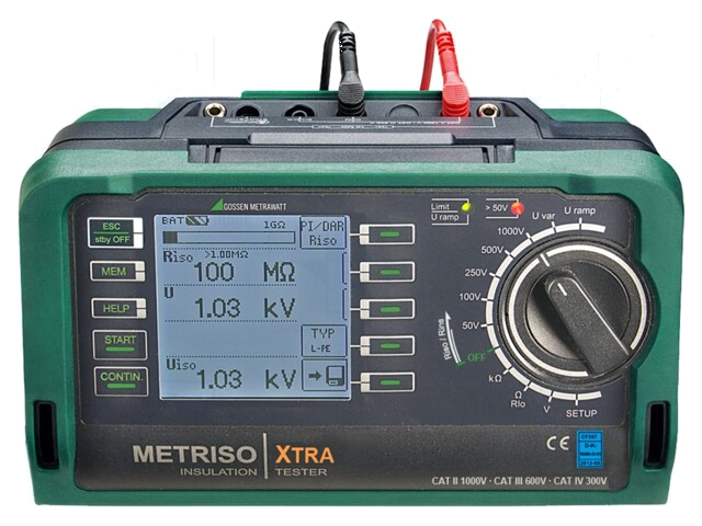 Meter: isolatieweerstand; LCD,LED; 50V,100V,250V,500V,1kV; IP52