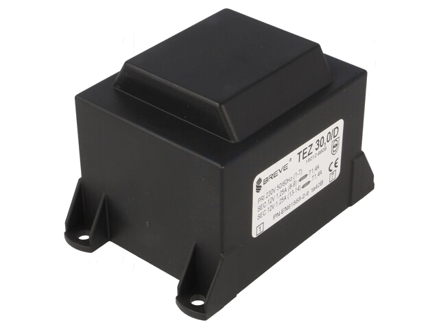 Transformator: ingegoten; 30VA; 230VAC; 12V; 12V; 1,25A; 1,25A; PCB