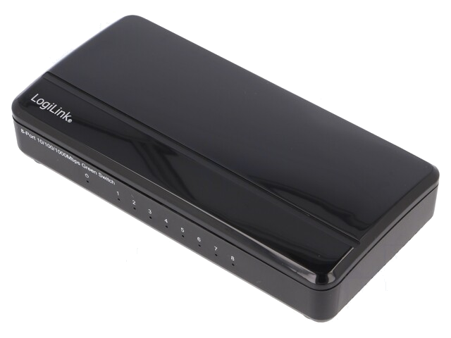 Switch Gigabit Ethernet; zwart; DC,WAN: RJ45-aansluiting x8